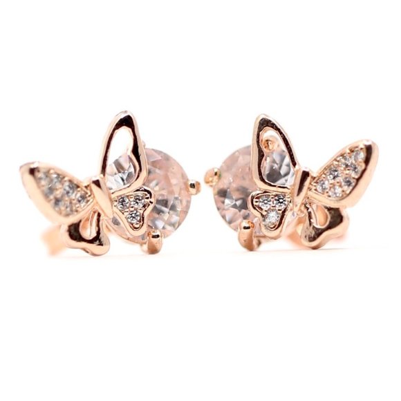 18k Rose Gold Dipped Butterfly White Topaz Studs E - Picture 4 of 7